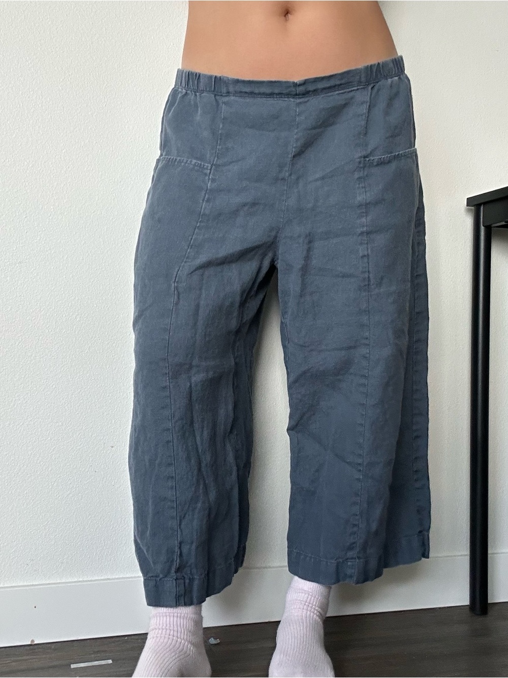 Relaxed Fit linen j jill faded blue wide leg baggy low rise cropped pants